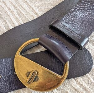 Diesel Leather Belt with Gold Brass Buckle